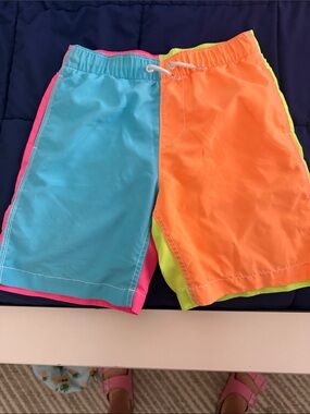 Gap Kids Colorblock Swim Trunks in Aqua & Neon Orange - Boys XXL 14-16